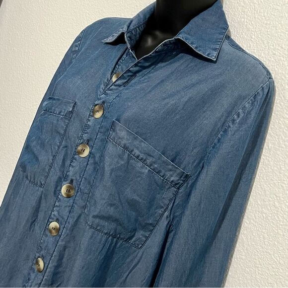 NWOT Elan Denim Lyocell Chambray Drop Waist Cuffed Playsuit Romper Shorts S - Picture 7 of 16